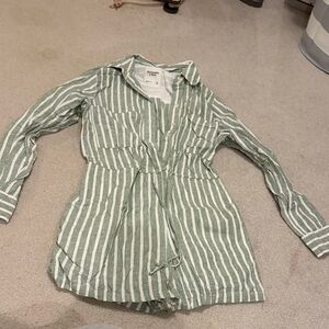 Green and White Striped One Piece